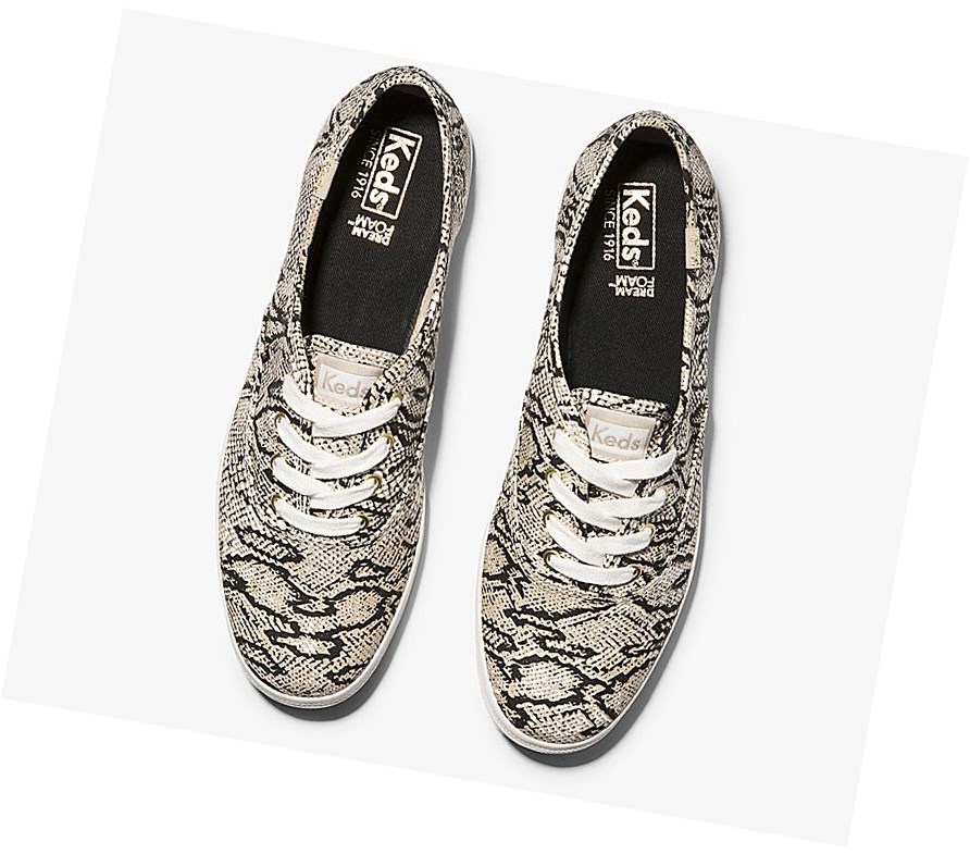 Zapatos con Cordones Keds Champion Animal Mujer Creme Serpent | AMX-250698