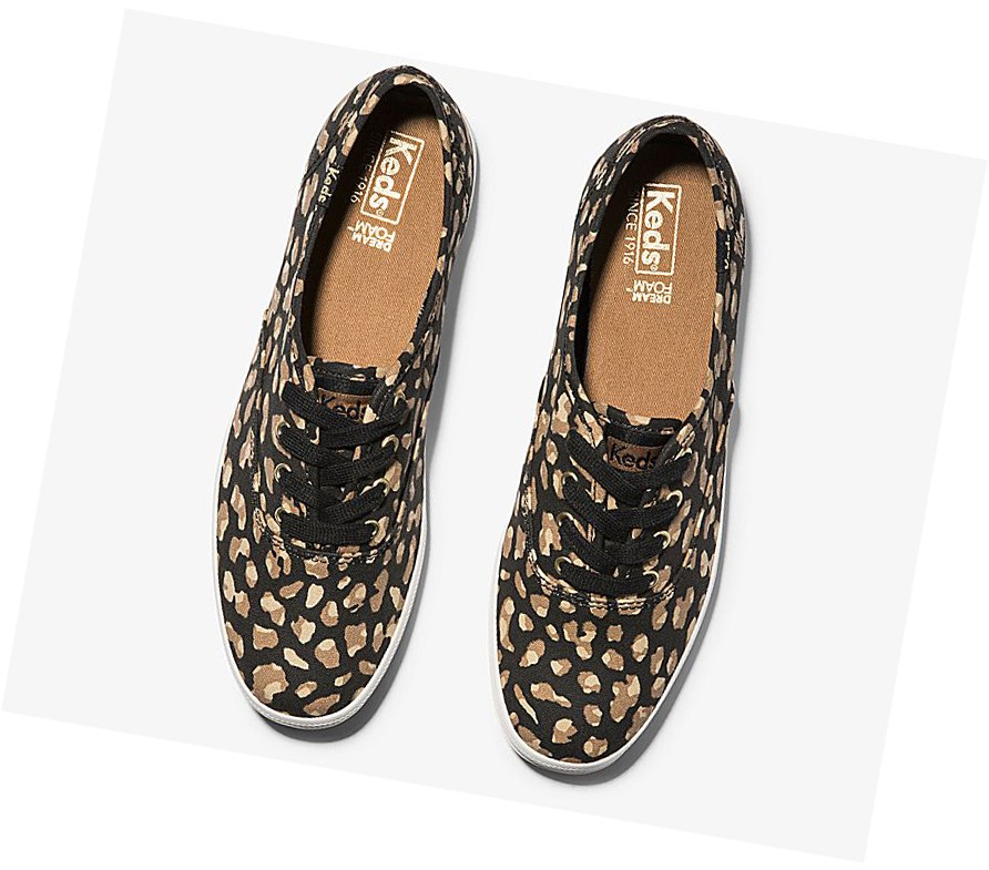 Zapatos con Cordones Keds Champion Animal Mujer Negras Leopardo | MFC-092678