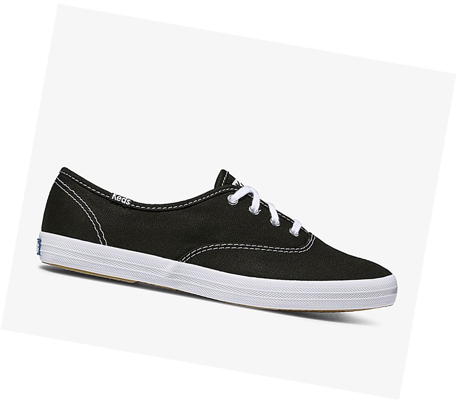 Zapatos con Cordones Keds Champion Lona Originales Mujer Negras | OMS-059238