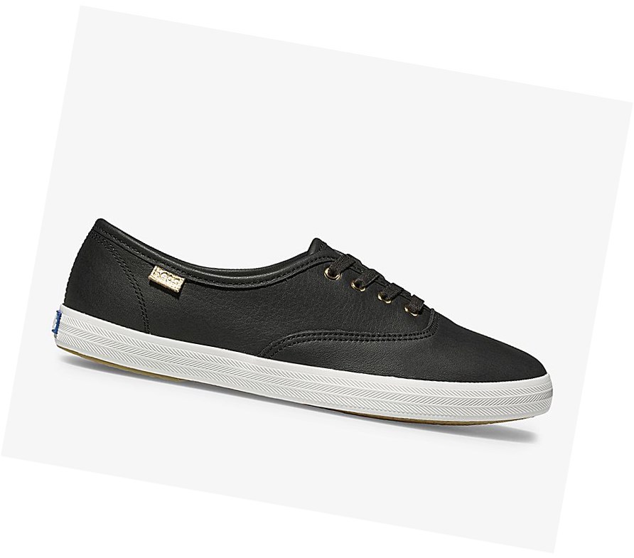 Zapatos con Cordones Keds Champion Luxe Cuero Mujer Negras | DXH-013596