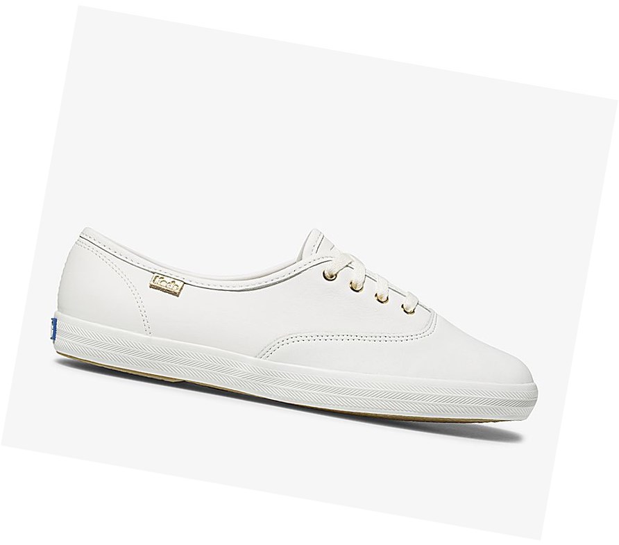 Zapatos con Cordones Keds Champion Luxe Cuero Mujer Blancas | VUG-851472