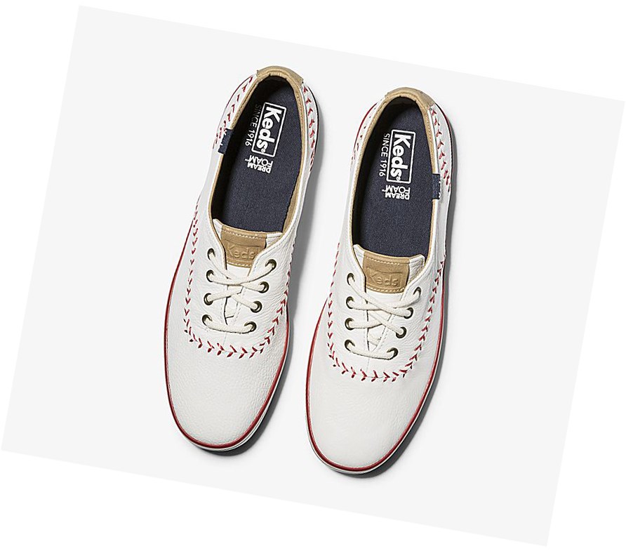 Zapatos con Cordones Keds Champion Pennant Cuero Mujer Blancas | QRD-397058