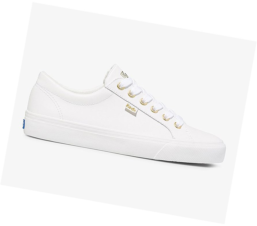 Zapatos con Cordones Keds Jump Kick Cuero Mujer Blancas Doradas | GFK-274916