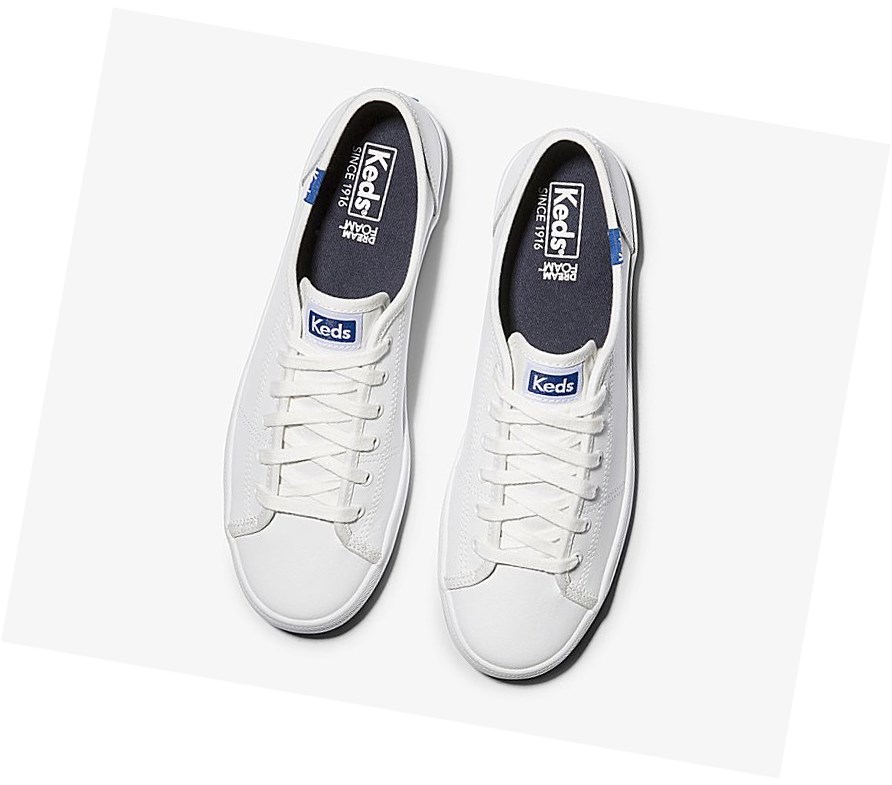 Zapatos con Cordones Keds Kickstart Cuero Mujer Blancas Azules | PEG-940756