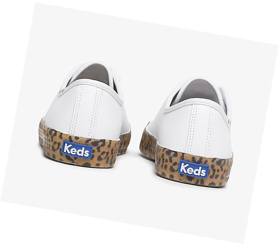 Zapatos con Cordones Keds Kickstart Cuero Leopard Foxing Mujer Blancas Marrones | SNL-548192