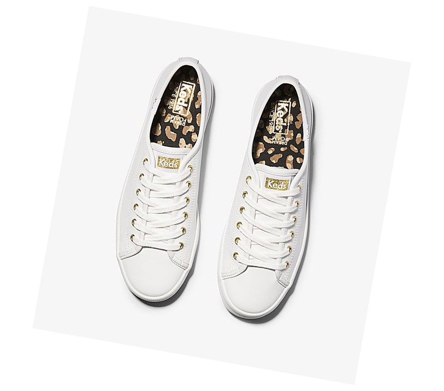 Zapatos con Cordones Keds Kickstart Cuero Mujer Blancas Doradas | TLQ-851037