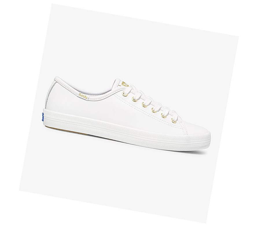 Zapatos con Cordones Keds Kickstart Cuero Mujer Blancas Doradas | TLQ-851037