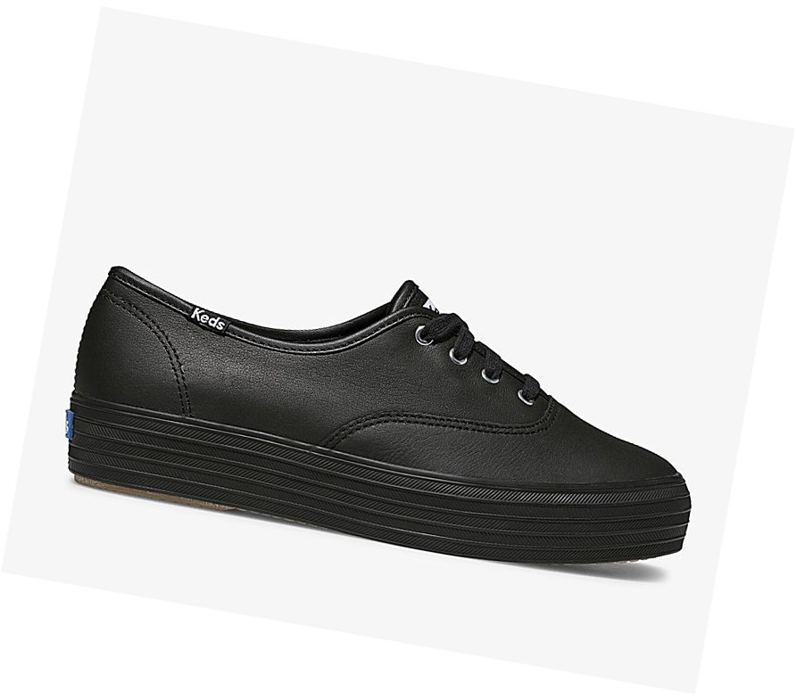 Zapatos con Cordones Keds Triple Cuero Mujer Negras | XAT-573920