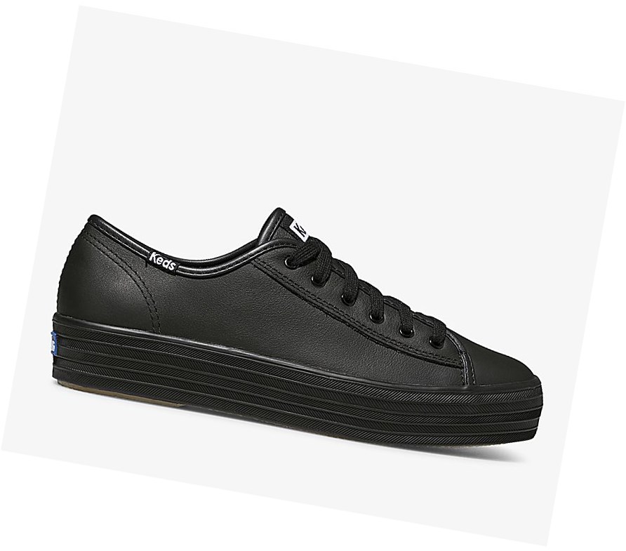 Zapatos con Cordones Keds Triple Kick Cuero Mujer Negras | ELP-972458