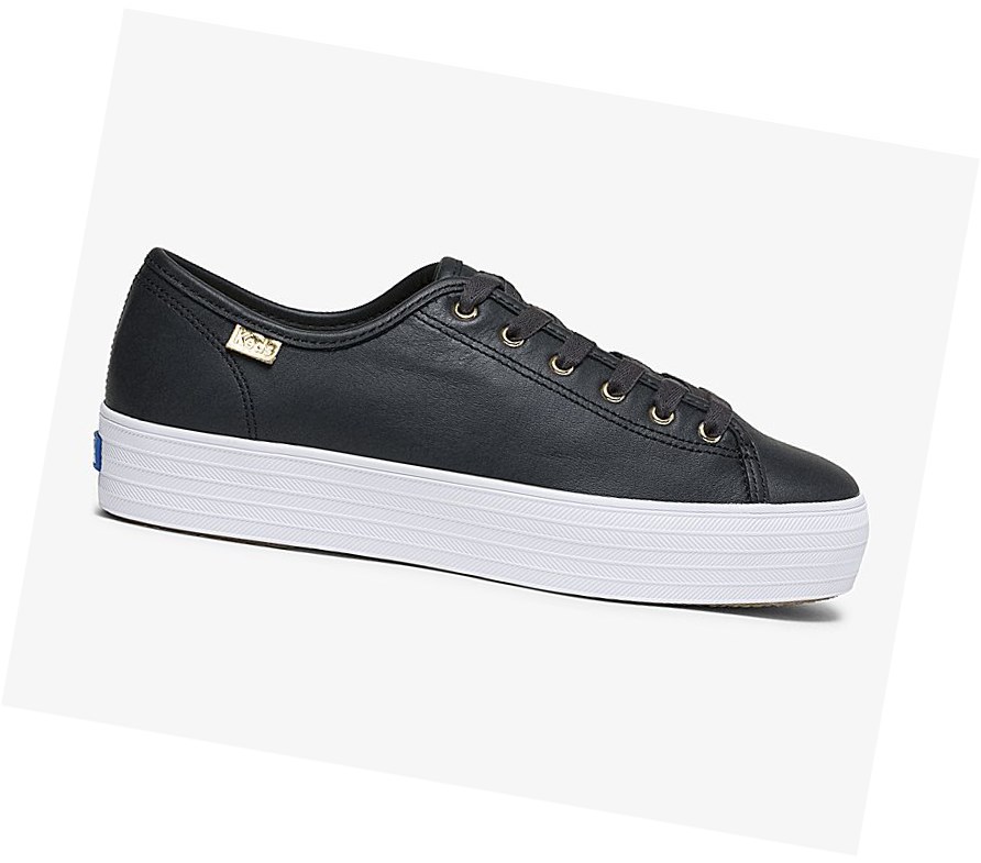 Zapatos con Cordones Keds Triple Kick Luxe Cuero Mujer Negras | QXU-265048